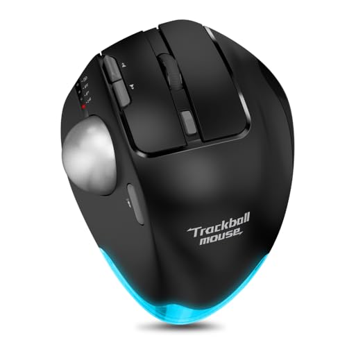 zelotes Trackball Maus Kabellos,Kabellose Bluetooth Maus,4800DPI,BT 5.0/3.0 + 2.4G,Daumenbedienung,Wiederaufladbar Ergonomische Funkmaus mit USB-Empfänger für Laptop,PC,Tablets,Schwarz Bild 1