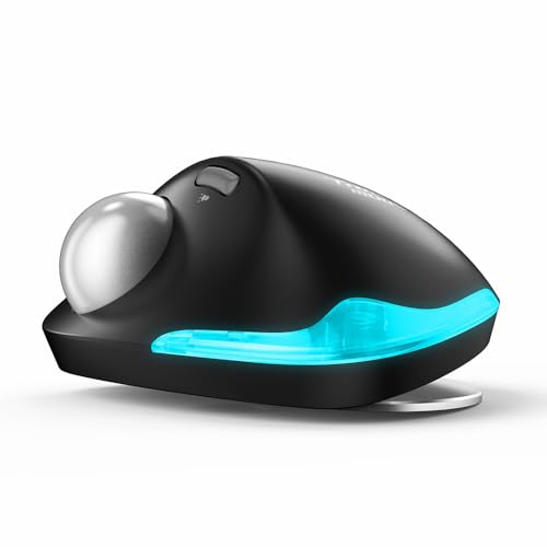 zelotes Trackball Maus Kabellos,Kabellose Bluetooth Maus,4800DPI,BT 5.0/3.0 + 2.4G,Daumenbedienung,Wiederaufladbar Ergonomische Funkmaus mit USB-Empfänger für Laptop,PC,Tablets,Schwarz Bild 2