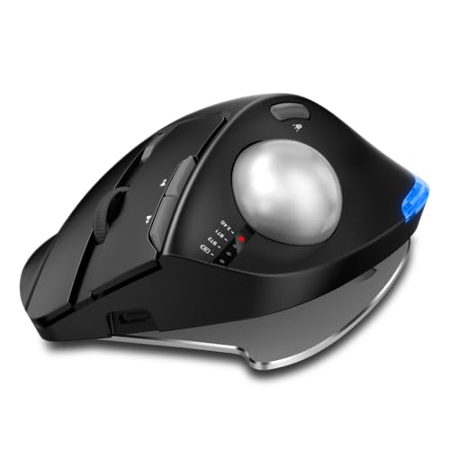 zelotes Trackball Maus Kabellos,Kabellose Bluetooth Maus,4800DPI,BT 5.0/3.0 + 2.4G,Daumenbedienung,Wiederaufladbar Ergonomische Funkmaus mit USB-Empfänger für Laptop,PC,Tablets,Schwarz Bild 3