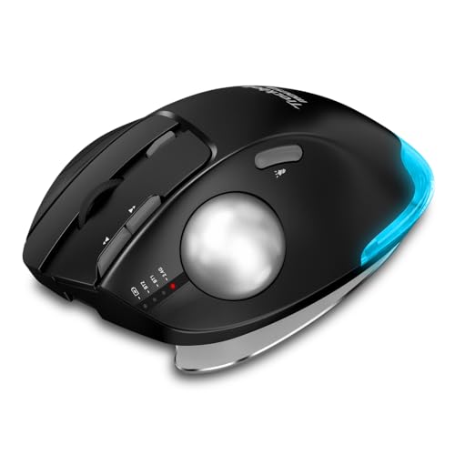 zelotes Trackball Maus Kabellos,Kabellose Bluetooth Maus,4800DPI,BT 5.0/3.0 + 2.4G,Daumenbedienung,Wiederaufladbar Ergonomische Funkmaus mit USB-Empfänger für Laptop,PC,Tablets,Schwarz Bild 7