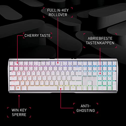 CHERRY MX 3.0S Wireless, Kabellose Mechanische Gaming-Tastatur, Deutsches Layout (QWERTZ), Bluetooth-, Funk- und Kabelverbindung, MX2A RED Switches, Weiß Bild 2