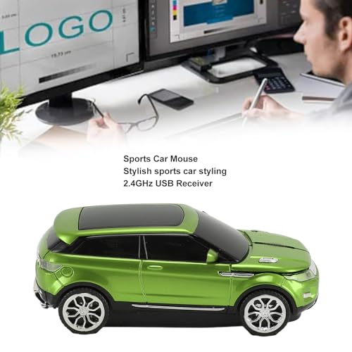 Vikye Drahtlose Gaming-Maus in Sportwagenform, 1600-DPI-USB-Empfänger für Laptop, und -kompatibel (Green) Bild 2