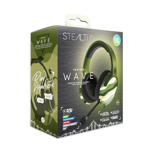 STEALTH Panther Wave - Waldgrün Over Ear Gaming Headset Kompatibel mit PS4/PS5, Xbox, Switch, PC mit flexiblem Mikrofon, 3,5 mm Klinke, 1,5 m Kabel, leicht, bequem und langlebig Bild 1