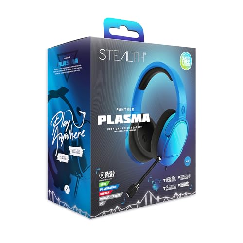 STEALTH PANTHER Plasmablau - Over Ear Gaming Headset Kompatibel mit PS4/PS5, XBOX, Switch, PC mit flexiblem Mikrofon, 3,5 mm Klinke, 1,5 m Kabel, leicht, bequem und langlebig Bild 1