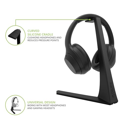 Kanto H3 Universal Desktop Headphone and Headset Stand with Silicone Padding & Adapter Holder | 9.9 kg Weight Capacity | Curved Silicone Cradle | Black Bild 4
