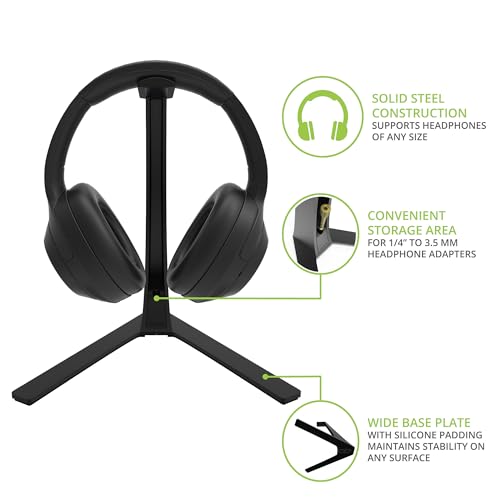 Kanto H3 Universal Desktop Headphone and Headset Stand with Silicone Padding & Adapter Holder | 9.9 kg Weight Capacity | Curved Silicone Cradle | Black Bild 5