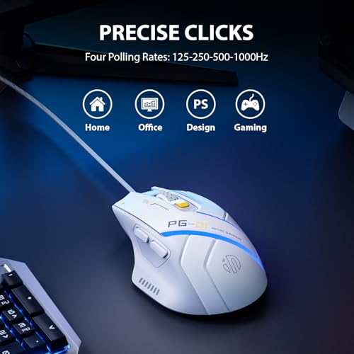 inphic PG1 Gaming Maus mit Kabel, 12800 DPI Hochpräzise, 6 programmierbare Tasten, atmungsaktive RGB Hintergrundbeleuchtung Ergonomische PC Maus Kabel für Computer/Mac/Laptop - Weiß Bild 5