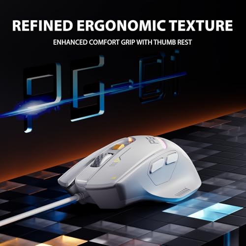 inphic PG1 Gaming Maus mit Kabel, 12800 DPI Hochpräzise, 6 programmierbare Tasten, atmungsaktive RGB Hintergrundbeleuchtung Ergonomische PC Maus Kabel für Computer/Mac/Laptop - Weiß Bild 6