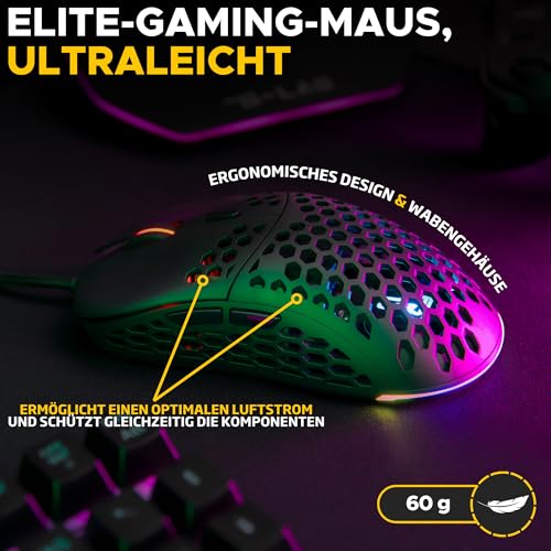 THE G-LAB - Kult Oxygen - Hochleistungs-Gaming-Maus mit Kabel 12.800 DPIMaximale Reaktionsfähigkeit, 100% anpassbares RGB, 6 programmierbare Tasten - PC/PS4/PS5/XBOX - Schwarz - Neu Bild 2