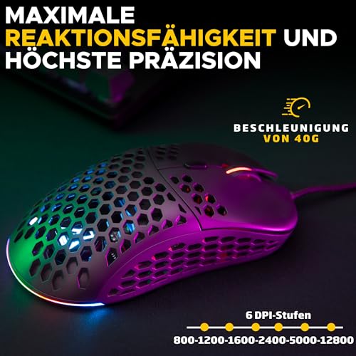 THE G-LAB - Kult Oxygen - Hochleistungs-Gaming-Maus mit Kabel 12.800 DPIMaximale Reaktionsfähigkeit, 100% anpassbares RGB, 6 programmierbare Tasten - PC/PS4/PS5/XBOX - Schwarz - Neu Bild 3