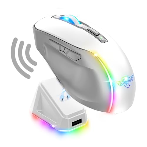 SPIRIT OF GAMER - Elite M50 Artic, Kabellose Gaming Maus RGB 8000 DPI, 6 Programmierbare Tasten, Bluetooth & 2,4 GHz Verbindung, Lange Akkulaufzeit von 90 Stunden, RGB Ladestation, Weiß Bild 1