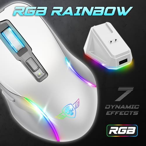 SPIRIT OF GAMER - Elite M50 Artic, Kabellose Gaming Maus RGB 8000 DPI, 6 Programmierbare Tasten, Bluetooth & 2,4 GHz Verbindung, Lange Akkulaufzeit von 90 Stunden, RGB Ladestation, Weiß Bild 4