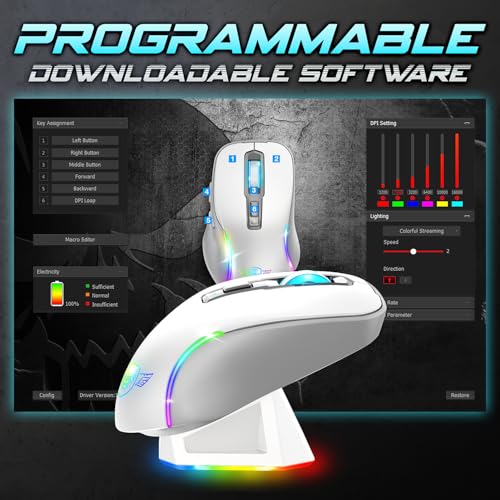 SPIRIT OF GAMER - Elite M50 Artic, Kabellose Gaming Maus RGB 8000 DPI, 6 Programmierbare Tasten, Bluetooth & 2,4 GHz Verbindung, Lange Akkulaufzeit von 90 Stunden, RGB Ladestation, Weiß Bild 6