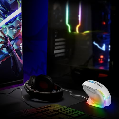 SPIRIT OF GAMER - Elite M50 Artic, Kabellose Gaming Maus RGB 8000 DPI, 6 Programmierbare Tasten, Bluetooth & 2,4 GHz Verbindung, Lange Akkulaufzeit von 90 Stunden, RGB Ladestation, Weiß Bild 7
