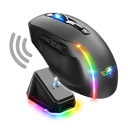 SPIRIT OF GAMER - Elite M50 Dark, Kabellose Gaming Maus RGB 8000 DPI, 6 Programmierbare Tasten, Bluetooth & 2,4 GHz Verbindung, Lange Akkulaufzeit von 90 Stunden, RGB Ladestation, Schwarz Bild 1