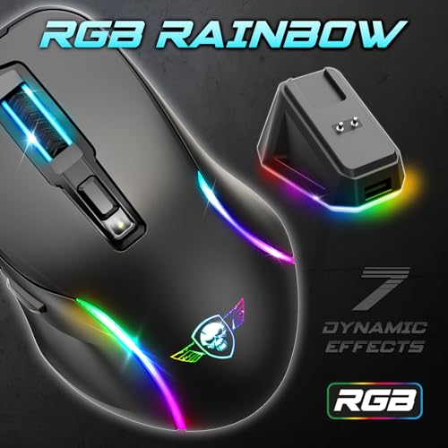 SPIRIT OF GAMER - Elite M50 Dark, Kabellose Gaming Maus RGB 8000 DPI, 6 Programmierbare Tasten, Bluetooth & 2,4 GHz Verbindung, Lange Akkulaufzeit von 90 Stunden, RGB Ladestation, Schwarz Bild 4