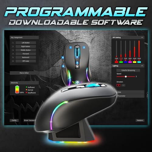 SPIRIT OF GAMER - Elite M50 Dark, Kabellose Gaming Maus RGB 8000 DPI, 6 Programmierbare Tasten, Bluetooth & 2,4 GHz Verbindung, Lange Akkulaufzeit von 90 Stunden, RGB Ladestation, Schwarz Bild 6