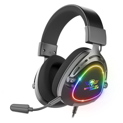 SPIRIT OF GAMER - Elite H40, RGB Gaming Headset mit Abnehmbarem Mikrofon für PC, PS5, PS4, Xbox, Switch, Stereo Audio, 3,5 mm Jack, 40 mm Lautsprecher, Nylon Kopfbügel und Ohrpolster, Schwarz Bild 1