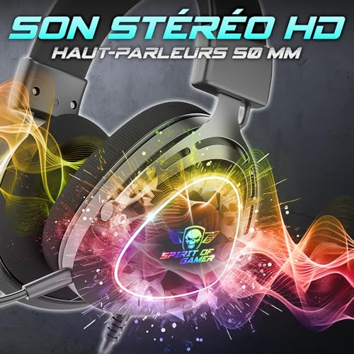 SPIRIT OF GAMER - Elite H40, RGB Gaming Headset mit Abnehmbarem Mikrofon für PC, PS5, PS4, Xbox, Switch, Stereo Audio, 3,5 mm Jack, 40 mm Lautsprecher, Nylon Kopfbügel und Ohrpolster, Schwarz Bild 4