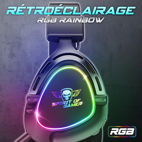 SPIRIT OF GAMER - Elite H40, RGB Gaming Headset mit Abnehmbarem Mikrofon für PC, PS5, PS4, Xbox, Switch, Stereo Audio, 3,5 mm Jack, 40 mm Lautsprecher, Nylon Kopfbügel und Ohrpolster, Schwarz Bild 6