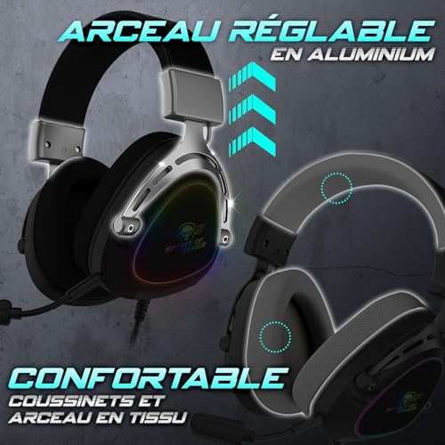 SPIRIT OF GAMER - Elite H40, RGB Gaming Headset mit Abnehmbarem Mikrofon für PC, PS5, PS4, Xbox, Switch, Stereo Audio, 3,5 mm Jack, 40 mm Lautsprecher, Nylon Kopfbügel und Ohrpolster, Schwarz Bild 7