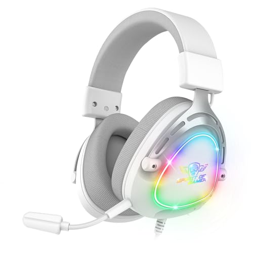 SPIRIT OF GAMER - Elite H40, RGB Gaming Headset mit Abnehmbarem Mikrofon für PC, PS5, PS4, Xbox, Switch, Stereo Audio, 3,5 mm Jack, 40 mm Lautsprecher, Nylon Kopfbügel und Ohrpolster, Weiß Bild 1