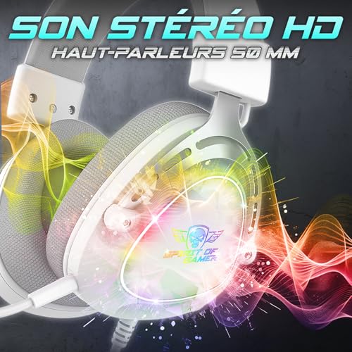 SPIRIT OF GAMER - Elite H40, RGB Gaming Headset mit Abnehmbarem Mikrofon für PC, PS5, PS4, Xbox, Switch, Stereo Audio, 3,5 mm Jack, 40 mm Lautsprecher, Nylon Kopfbügel und Ohrpolster, Weiß Bild 4