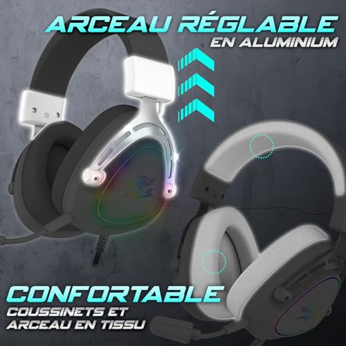 SPIRIT OF GAMER - Elite H40, RGB Gaming Headset mit Abnehmbarem Mikrofon für PC, PS5, PS4, Xbox, Switch, Stereo Audio, 3,5 mm Jack, 40 mm Lautsprecher, Nylon Kopfbügel und Ohrpolster, Weiß Bild 7