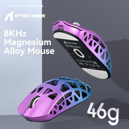 ATTACK SHARK R3 Magnesiumlegierungsmaus, kabellose 8K-Maus, 46 g SUPERLIGHT-Maus, PixArt PAW3395-Gaming-Sensor, BT/2,4 G/kabelgebundene Gaming-Maus, einstellbare DPI 26000, Büromäuse für Win11/Xbox/PS Bild 2
