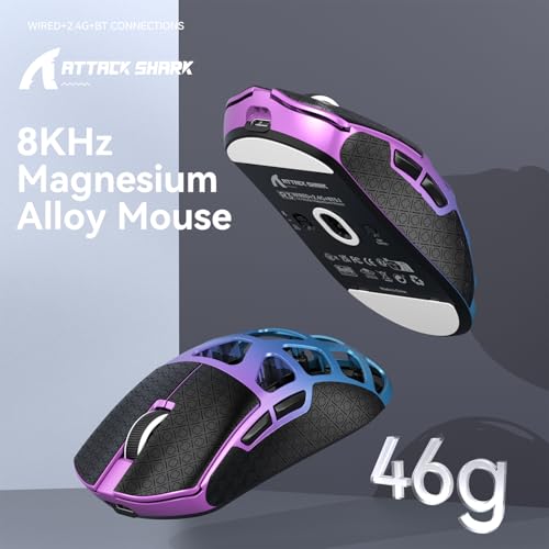 ATTACK SHARK R3 Magnesiumlegierungsmaus, kabellose 8K-Maus, 46 g SUPERLIGHT-Maus, PixArt PAW3395-Gaming-Sensor, BT/2,4 G/kabelgebundene Gaming-Maus, einstellbare DPI 26000, Büromäuse für Win11/Xbox/PS Bild 2