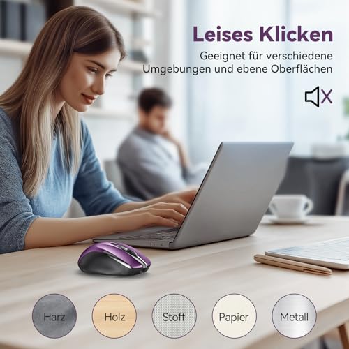 TechRise Bluetooth Maus, 2.4G Maus Kabellos (BT 5.0/3.0 + 2.4G) 4800 DPI Wiederaufladbare Ergonomische Mouse mit USB-A Empfänger, 6 Stufen DPI Stille Funkmaus für Laptops, Computer, PC, Windows, Lila Bild 5