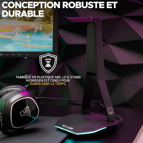 The G-Lab – K-Stand Hydrogen – Gaming Kopfhörer Ständer – RGB mit 7 Farben, EIN/Aus-Schalter, 2X USB + USB-C, rutschfeste Basis – Universeller Ständer für Gaming-Headsets PC/PS5/PS4/Xbox – Schwarz Bild 2