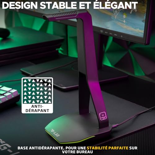The G-Lab – K-Stand Hydrogen – Gaming Kopfhörer Ständer – RGB mit 7 Farben, EIN/Aus-Schalter, 2X USB + USB-C, rutschfeste Basis – Universeller Ständer für Gaming-Headsets PC/PS5/PS4/Xbox – Schwarz Bild 3