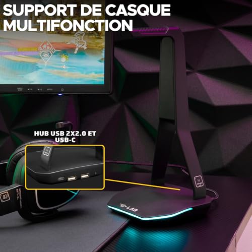 The G-Lab – K-Stand Hydrogen – Gaming Kopfhörer Ständer – RGB mit 7 Farben, EIN/Aus-Schalter, 2X USB + USB-C, rutschfeste Basis – Universeller Ständer für Gaming-Headsets PC/PS5/PS4/Xbox – Schwarz Bild 4
