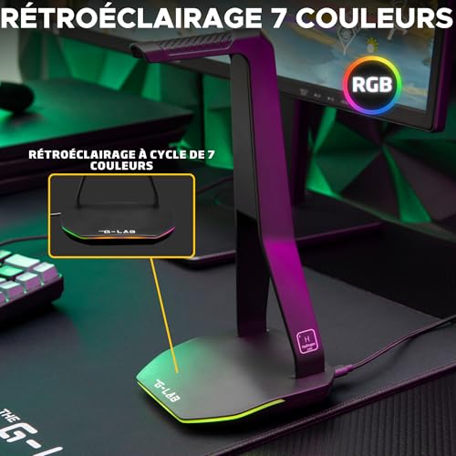 The G-Lab – K-Stand Hydrogen – Gaming Kopfhörer Ständer – RGB mit 7 Farben, EIN/Aus-Schalter, 2X USB + USB-C, rutschfeste Basis – Universeller Ständer für Gaming-Headsets PC/PS5/PS4/Xbox – Schwarz Bild 5