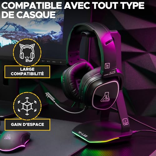The G-Lab – K-Stand Hydrogen – Gaming Kopfhörer Ständer – RGB mit 7 Farben, EIN/Aus-Schalter, 2X USB + USB-C, rutschfeste Basis – Universeller Ständer für Gaming-Headsets PC/PS5/PS4/Xbox – Schwarz Bild 6