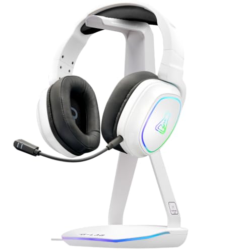 THE G-LAB – K-Stand Hydrogen – Gaming Kopfhörer Ständer – RGB mit 7 Farben, EIN/Aus-Schalter, 2X USB + USB-C, rutschfeste Basis – Universeller Ständer für Gaming-Headsets PC/PS5/PS4/Xbox – Weiß Bild 1