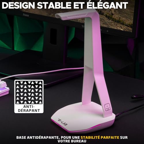 THE G-LAB – K-Stand Hydrogen – Gaming Kopfhörer Ständer – RGB mit 7 Farben, EIN/Aus-Schalter, 2X USB + USB-C, rutschfeste Basis – Universeller Ständer für Gaming-Headsets PC/PS5/PS4/Xbox – Weiß Bild 3