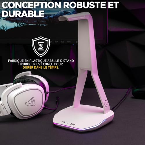 THE G-LAB – K-Stand Hydrogen – Gaming Kopfhörer Ständer – RGB mit 7 Farben, EIN/Aus-Schalter, 2X USB + USB-C, rutschfeste Basis – Universeller Ständer für Gaming-Headsets PC/PS5/PS4/Xbox – Weiß Bild 5