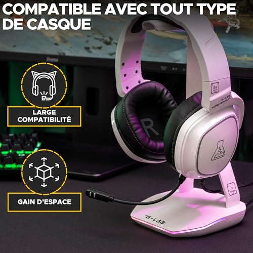 THE G-LAB – K-Stand Hydrogen – Gaming Kopfhörer Ständer – RGB mit 7 Farben, EIN/Aus-Schalter, 2X USB + USB-C, rutschfeste Basis – Universeller Ständer für Gaming-Headsets PC/PS5/PS4/Xbox – Weiß Bild 6