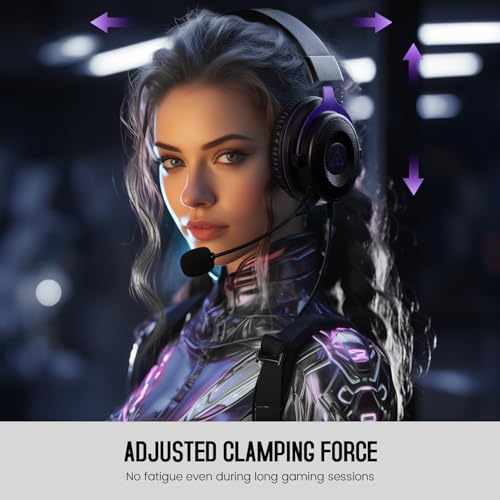 EKSA Gaming Headset, PC Headset mit Abnehmbar Mikrofon mit Geräuschunterdrückung, 3D Surround Sound Gaming Kopfhörer mit 3.5mm Kabel für Switch / PS4 / PS5 / Xbox One, Lila Bild 2