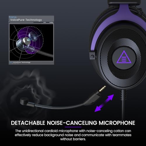 EKSA Gaming Headset, PC Headset mit Abnehmbar Mikrofon mit Geräuschunterdrückung, 3D Surround Sound Gaming Kopfhörer mit 3.5mm Kabel für Switch / PS4 / PS5 / Xbox One, Lila Bild 3