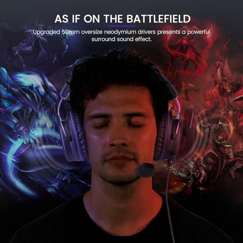 EKSA Gaming Headset, PC Headset mit Abnehmbar Mikrofon mit Geräuschunterdrückung, 3D Surround Sound Gaming Kopfhörer mit 3.5mm Kabel für Switch / PS4 / PS5 / Xbox One, Lila Bild 5