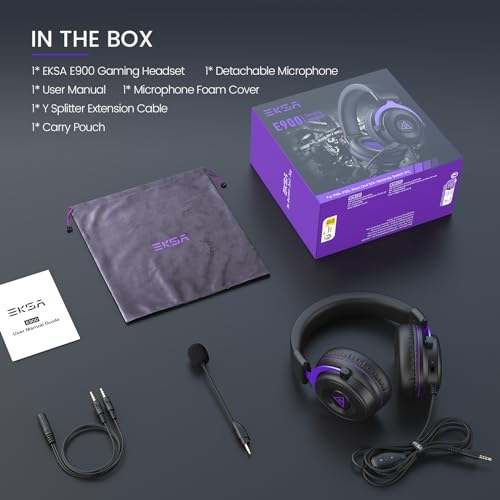 EKSA Gaming Headset, PC Headset mit Abnehmbar Mikrofon mit Geräuschunterdrückung, 3D Surround Sound Gaming Kopfhörer mit 3.5mm Kabel für Switch / PS4 / PS5 / Xbox One, Lila Bild 7
