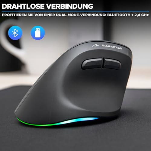 Bluestork - Ergonomische Vertikale Kabellose Maus 800-2400dpi 6 Tasten RGB - Maus Ergonomisch - Kabellos - Vorbeugung Gegen Mausarm (rsi Syndrom) - Pc & Mac - für Linkshänder - 2024 Bild 5