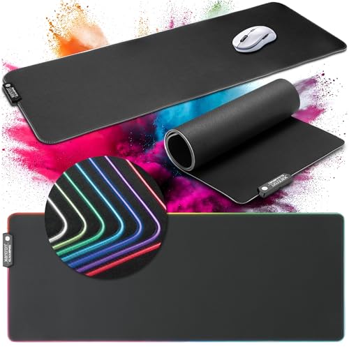 Xantron® Großes Gaming Mauspad RGB 800x300 XXL mit perfektem Glide [rutschfest, Wasserabweisend] Mousepad LED/Mauspad Schwarz/Schreibtischunterlage Gaming/Beleuchtetes Mauspad Bild 1