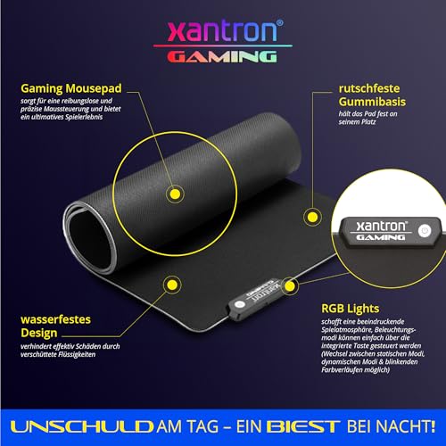 Xantron® Großes Gaming Mauspad RGB 800x300 XXL mit perfektem Glide [rutschfest, Wasserabweisend] Mousepad LED/Mauspad Schwarz/Schreibtischunterlage Gaming/Beleuchtetes Mauspad Bild 2