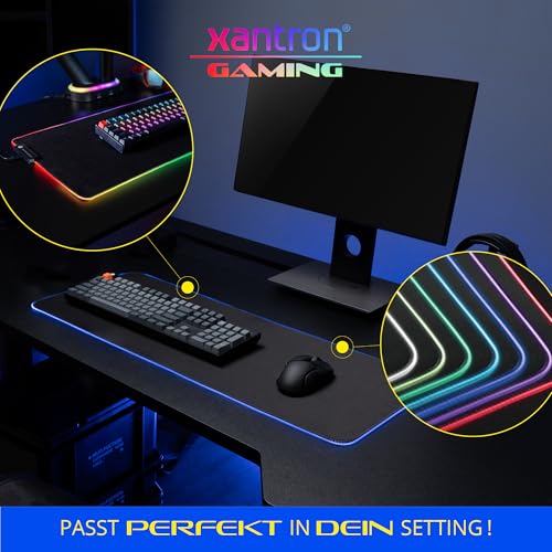 Xantron® Großes Gaming Mauspad RGB 800x300 XXL mit perfektem Glide [rutschfest, Wasserabweisend] Mousepad LED/Mauspad Schwarz/Schreibtischunterlage Gaming/Beleuchtetes Mauspad Bild 5