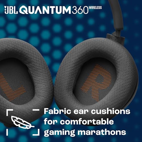 JBL Quantum 360 Kabellose Over-Ear Gaming-Kopfhörer mit 2,4 GHz/Bluetooth Dual Wireless-Verbindung, 22-Stunden-Akku, Multi-Plattform-Kompatibilität, abnehmbarem Mikrofon mit Stummschaltung, Schwarz Bild 2