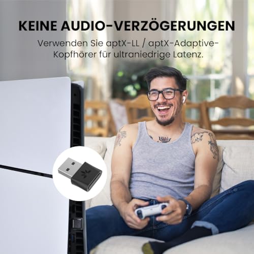 Avantree DG80-Gaming - USB Bluetooth 5.3 Adapter Dongle für PS5 & Gaming-Konsolen, mit aptX-Adaptive und niedriger Latenz, Wireless Audio-Transmitter Stick für Bluetooth Kopfhörer & Ohrhörer Bild 2